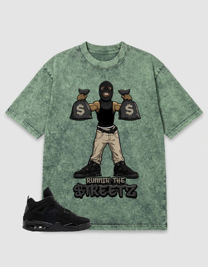 Black Cat 4s Zadago Washed T-shirt Runnin' The Street Graphic