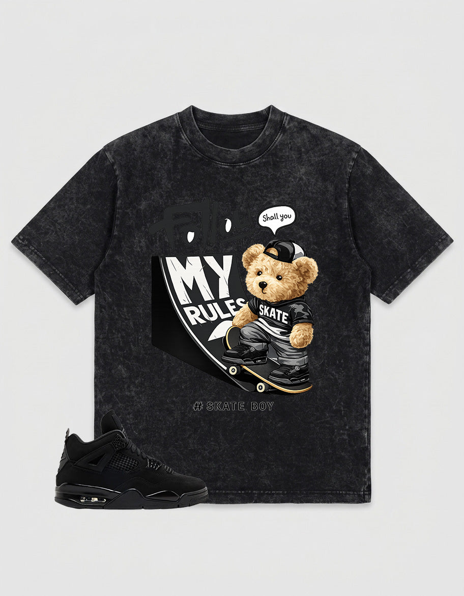 Black Cat 4s Zadago Washed T-shirt Skate Bear Graphic