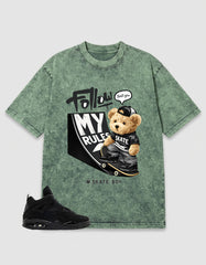 Black Cat 4s Zadago Washed T-shirt Skate Bear Graphic
