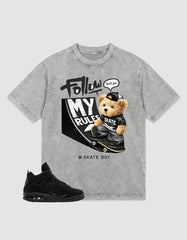 Black Cat 4s Zadago Washed T-shirt Skate Bear Graphic