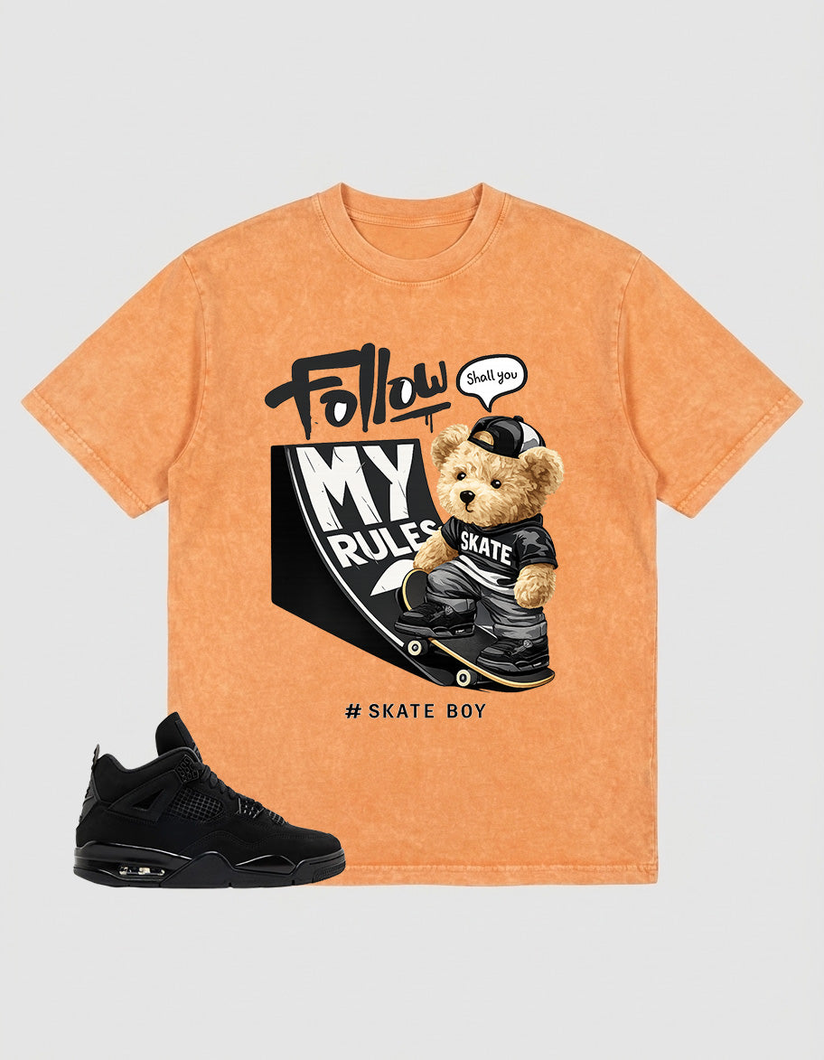 Black Cat 4s Zadago Washed T-shirt Skate Bear Graphic