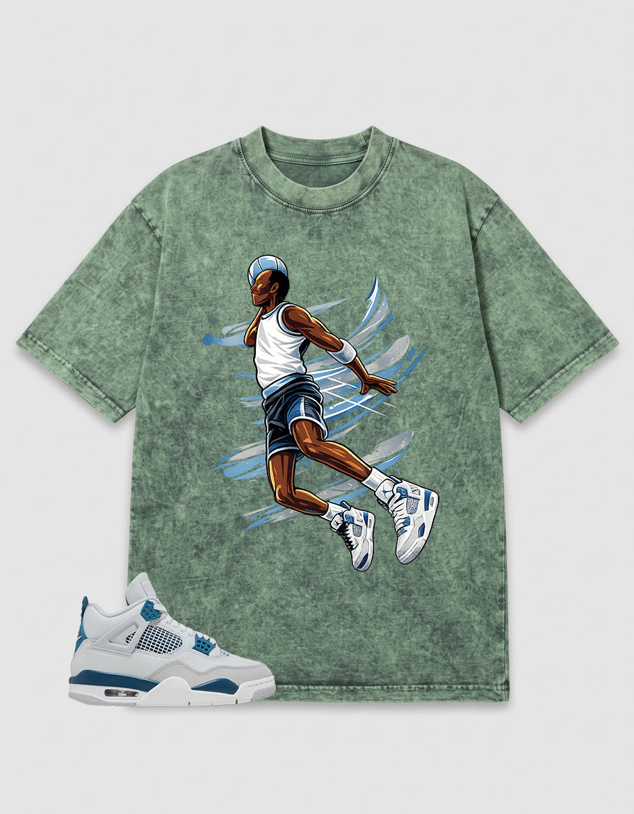 Military Blue 4s Zadago Washed T-shirt Air Ball Graphic