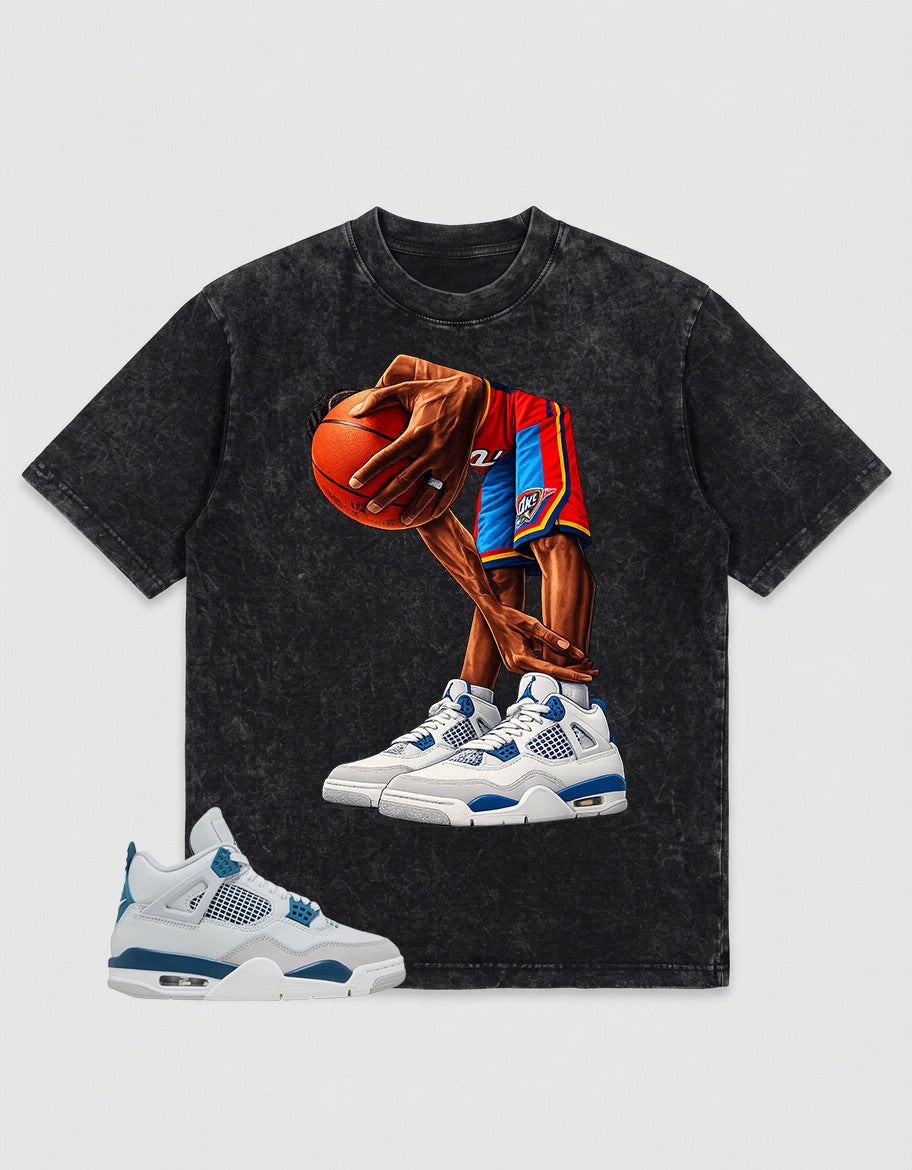 Military Blue 4s Zadago Washed T-shirt Ball Time Graphic