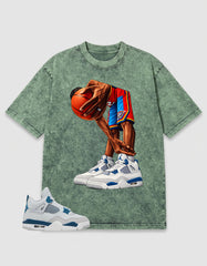 Military Blue 4s Zadago Washed T-shirt Ball Time Graphic
