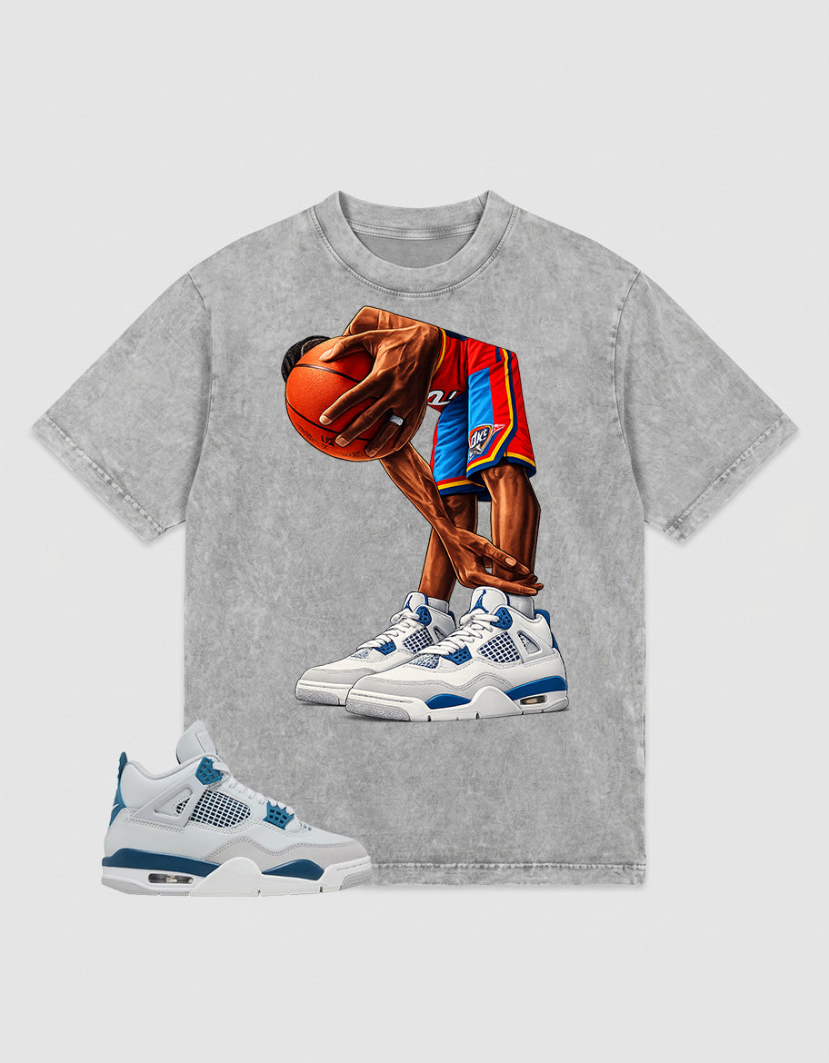 Military Blue 4s Zadago Washed T-shirt Ball Time Graphic