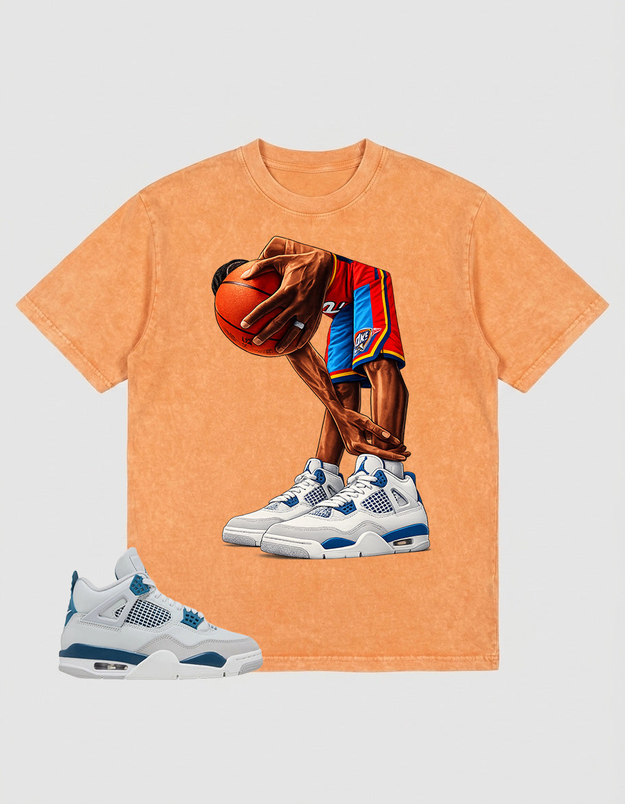 Military Blue 4s Zadago Washed T-shirt Ball Time Graphic