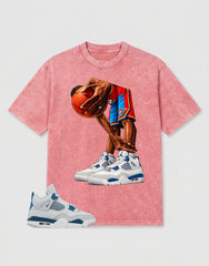 Military Blue 4s Zadago Washed T-shirt Ball Time Graphic