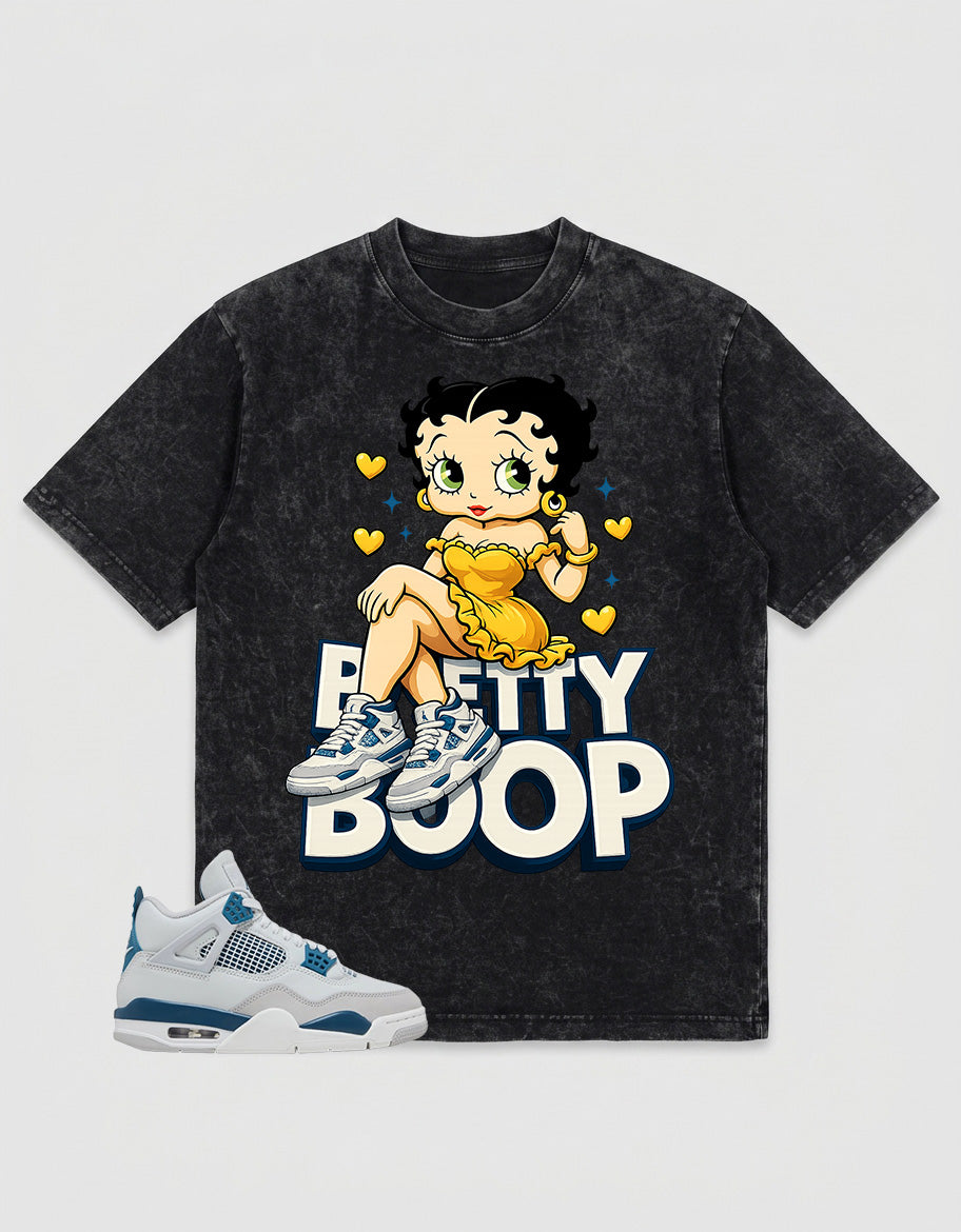Military Blue 4s Zadago Washed T-shirt Betty Boop Graphic