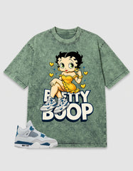 Military Blue 4s Zadago Washed T-shirt Betty Boop Graphic