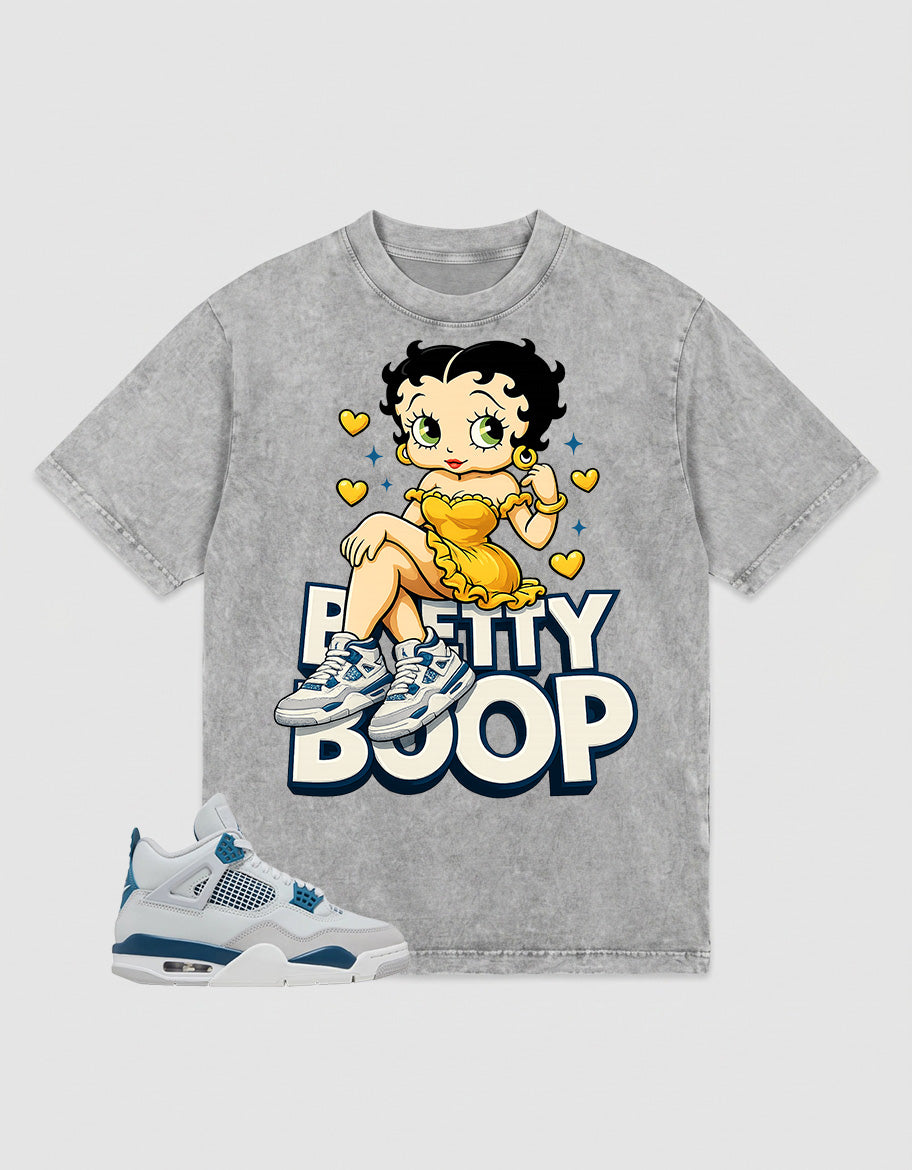 Military Blue 4s Zadago Washed T-shirt Betty Boop Graphic