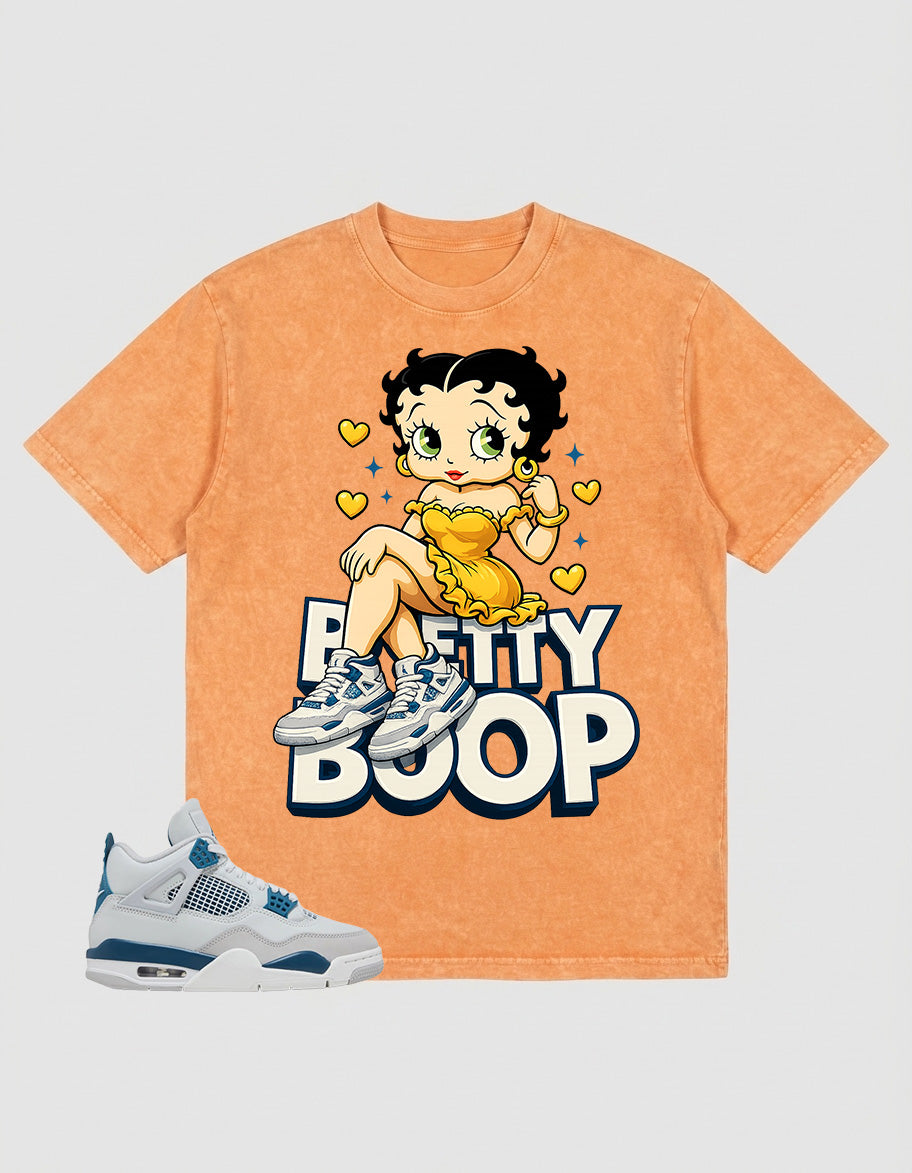 Military Blue 4s Zadago Washed T-shirt Betty Boop Graphic