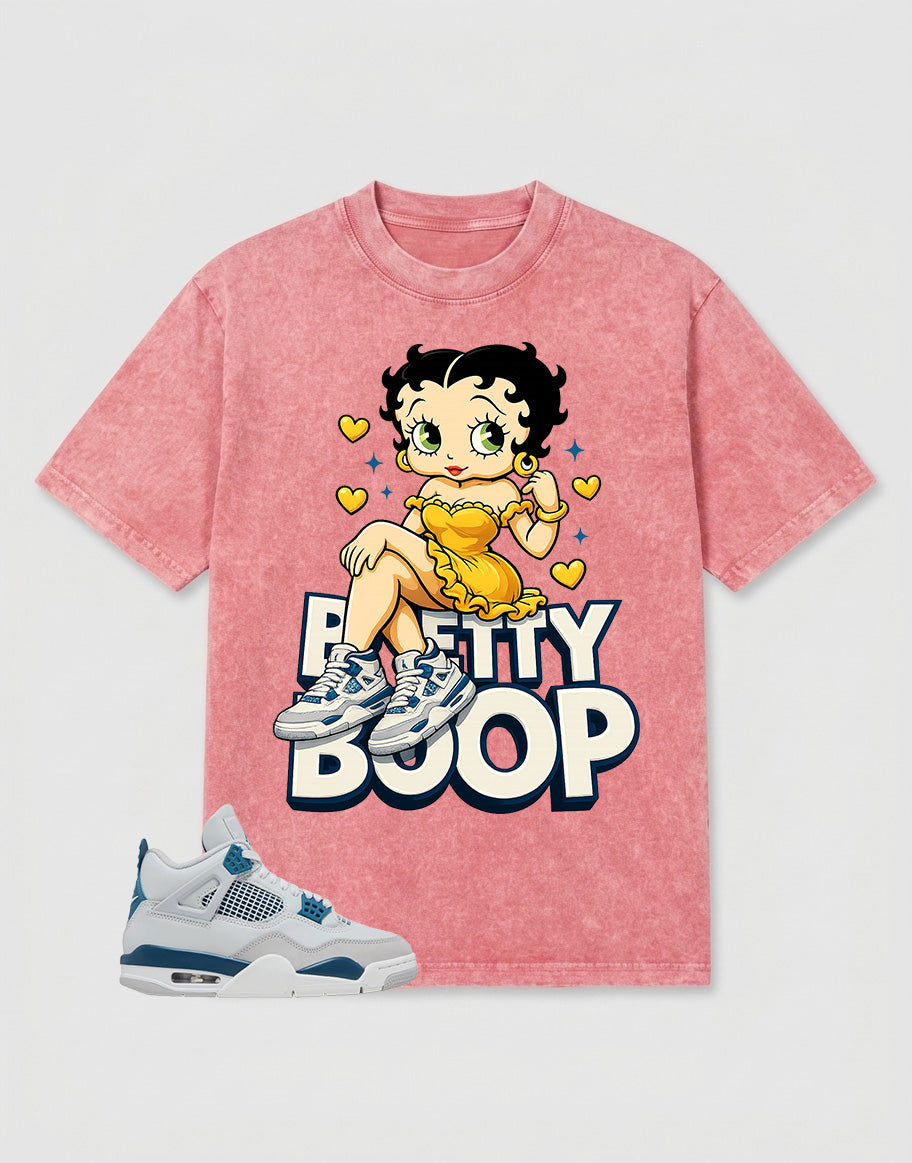Military Blue 4s Zadago Washed T-shirt Betty Boop Graphic