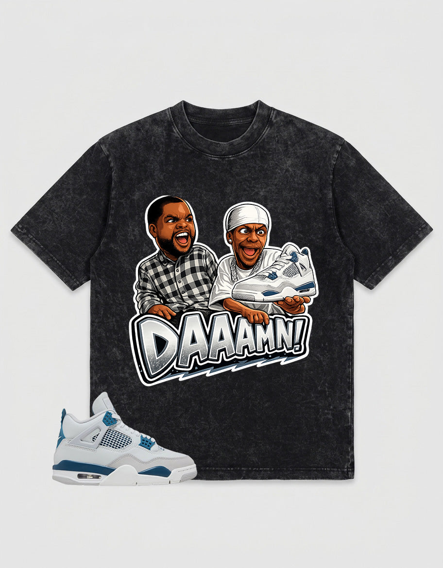 Military Blue 4s Zadago Washed T-shirt Daaamn Sneaker Graphic