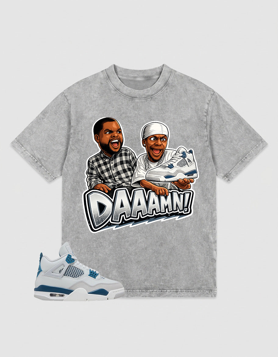 Military Blue 4s Zadago Washed T-shirt Daaamn Sneaker Graphic