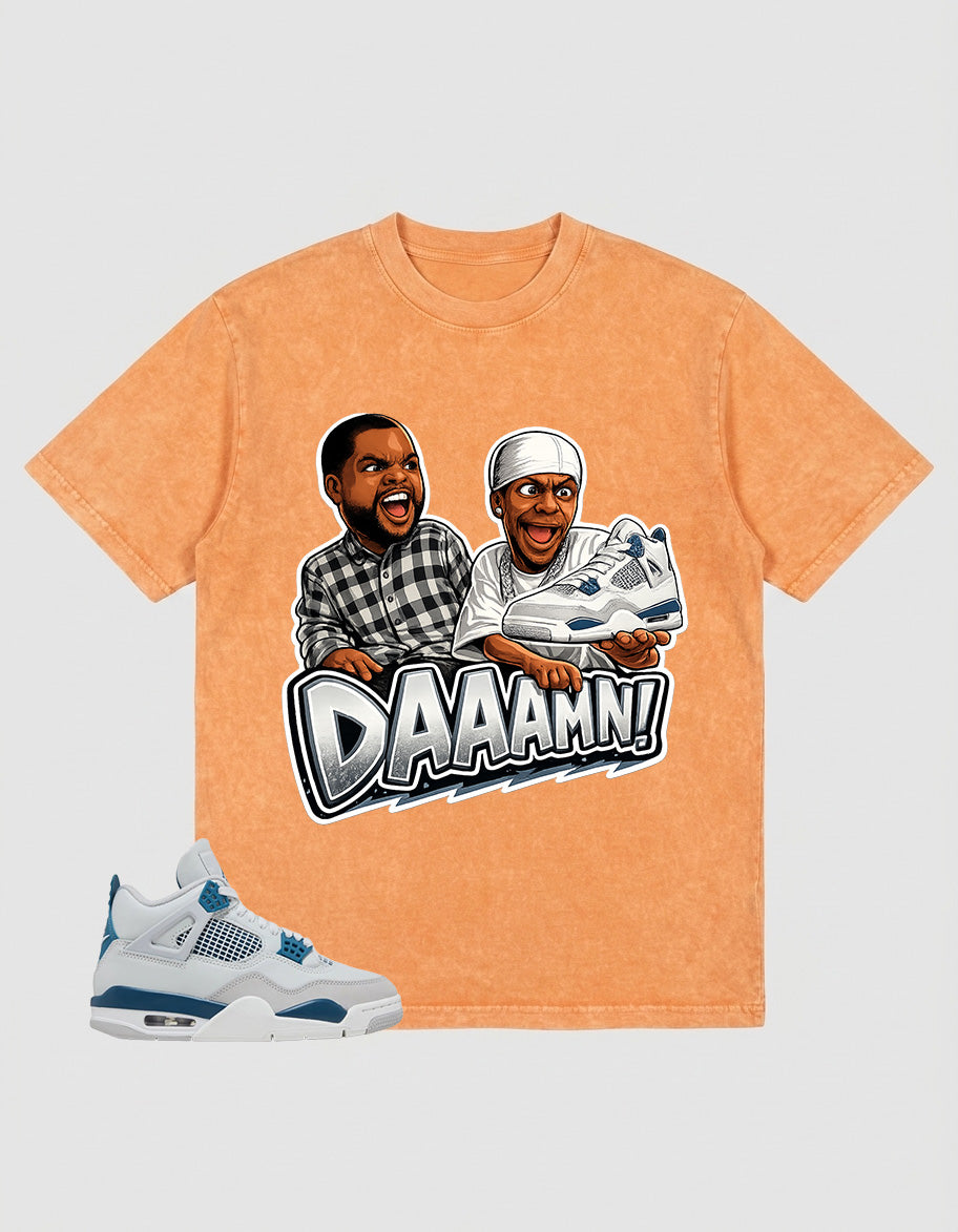 Military Blue 4s Zadago Washed T-shirt Daaamn Sneaker Graphic
