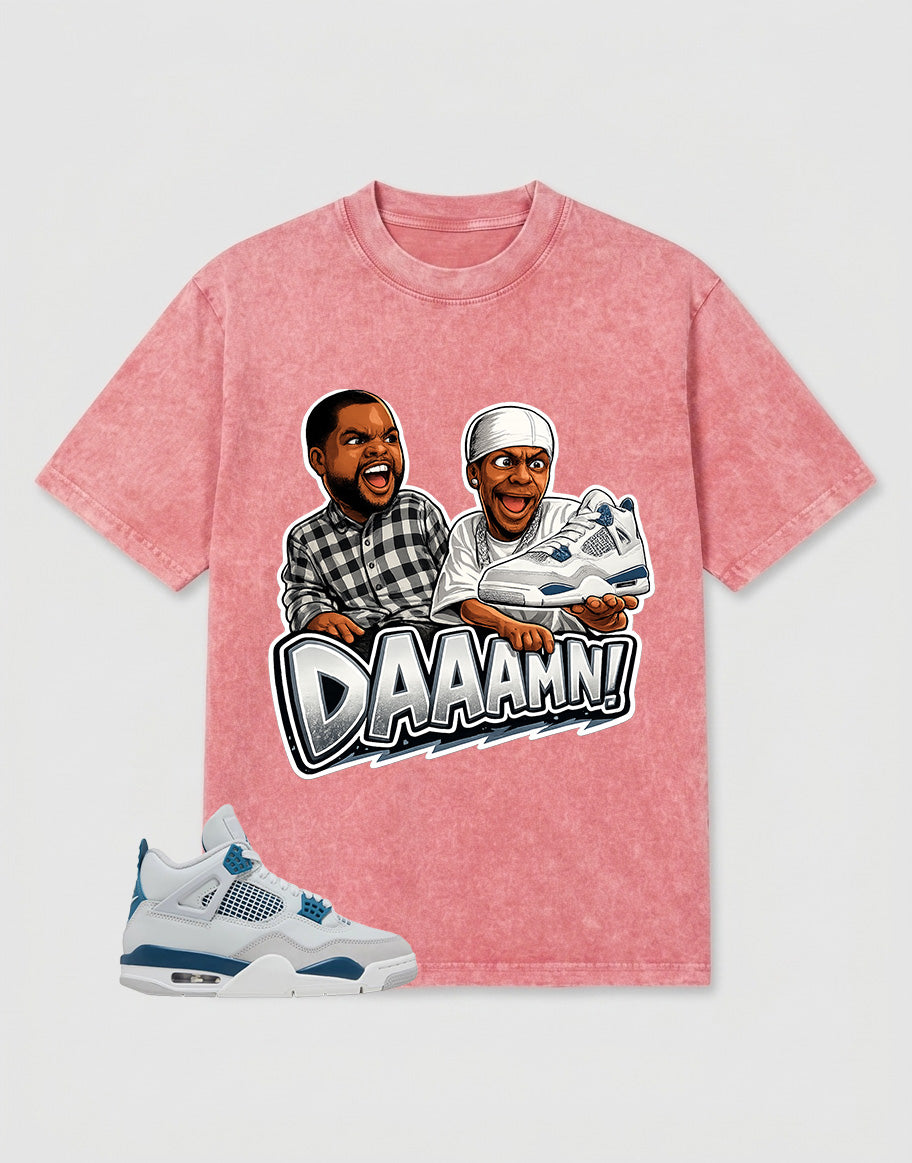 Military Blue 4s Zadago Washed T-shirt Daaamn Sneaker Graphic