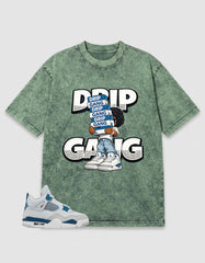 Military Blue 4s Zadago Washed T-shirt Drip Gang Graphic