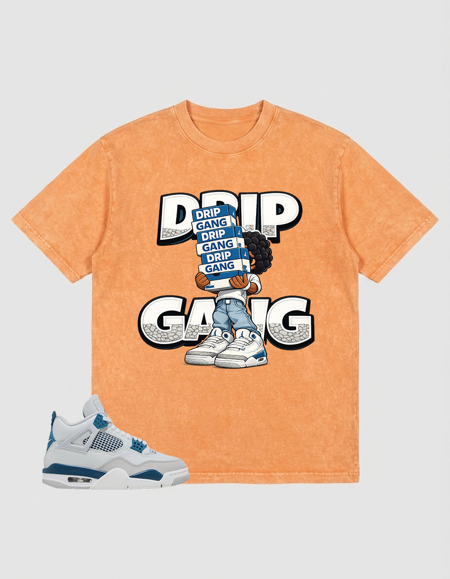Military Blue 4s Zadago Washed T-shirt Drip Gang Graphic