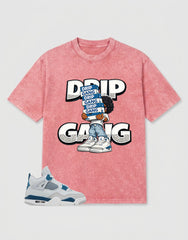 Military Blue 4s Zadago Washed T-shirt Drip Gang Graphic