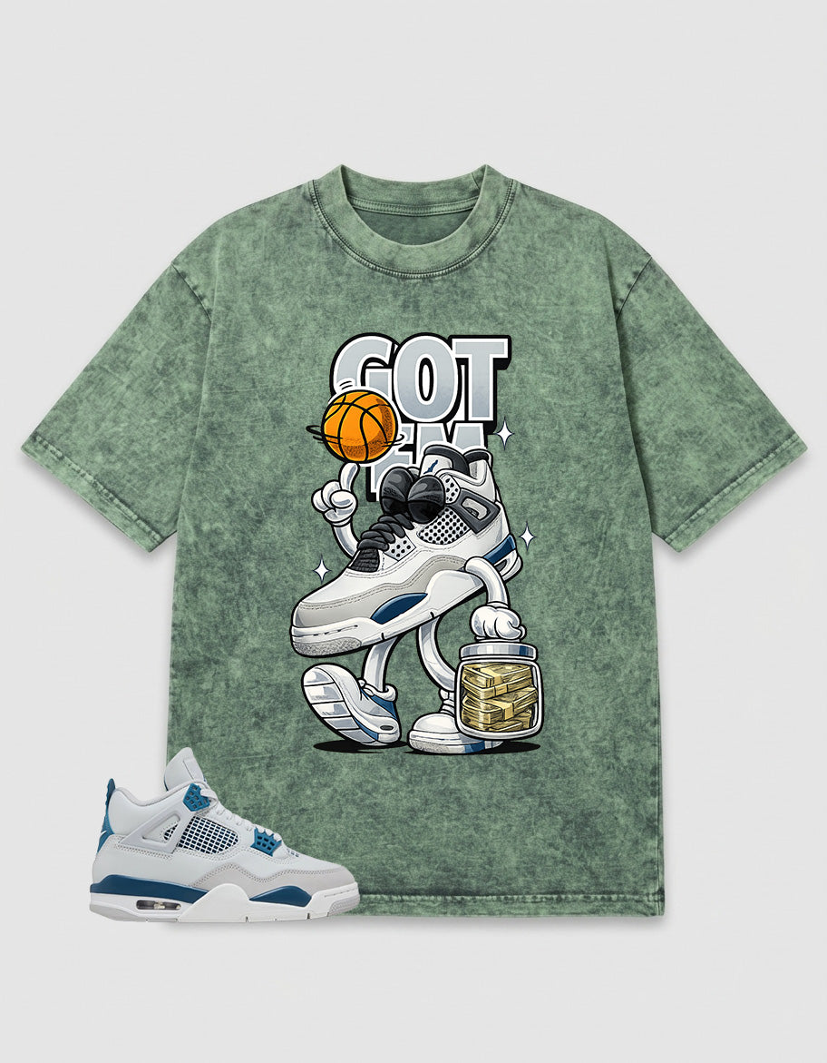 Military Blue 4s Zadago Washed T-shirt Got 'Em Bread Graphic