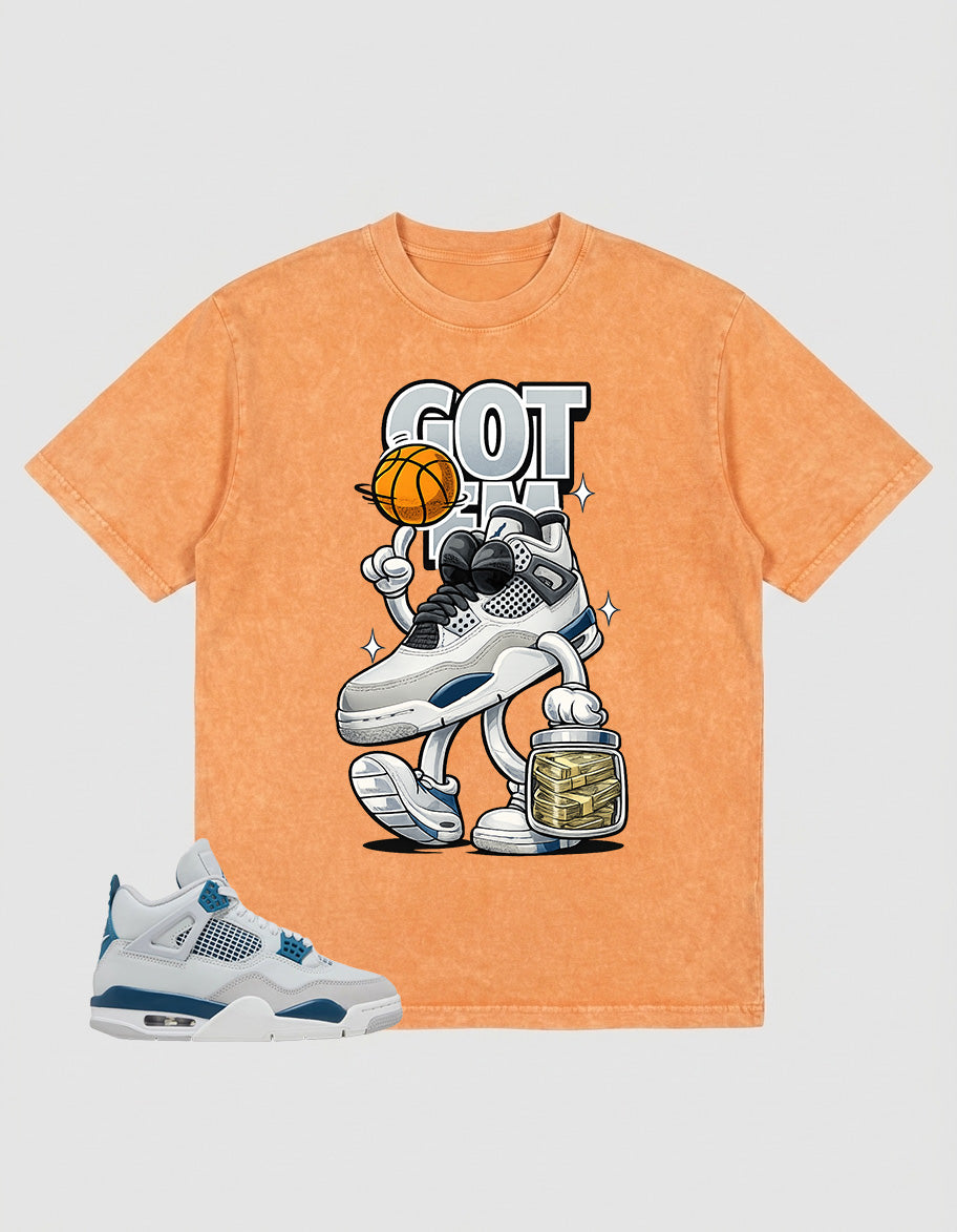 Military Blue 4s Zadago Washed T-shirt Got 'Em Bread Graphic