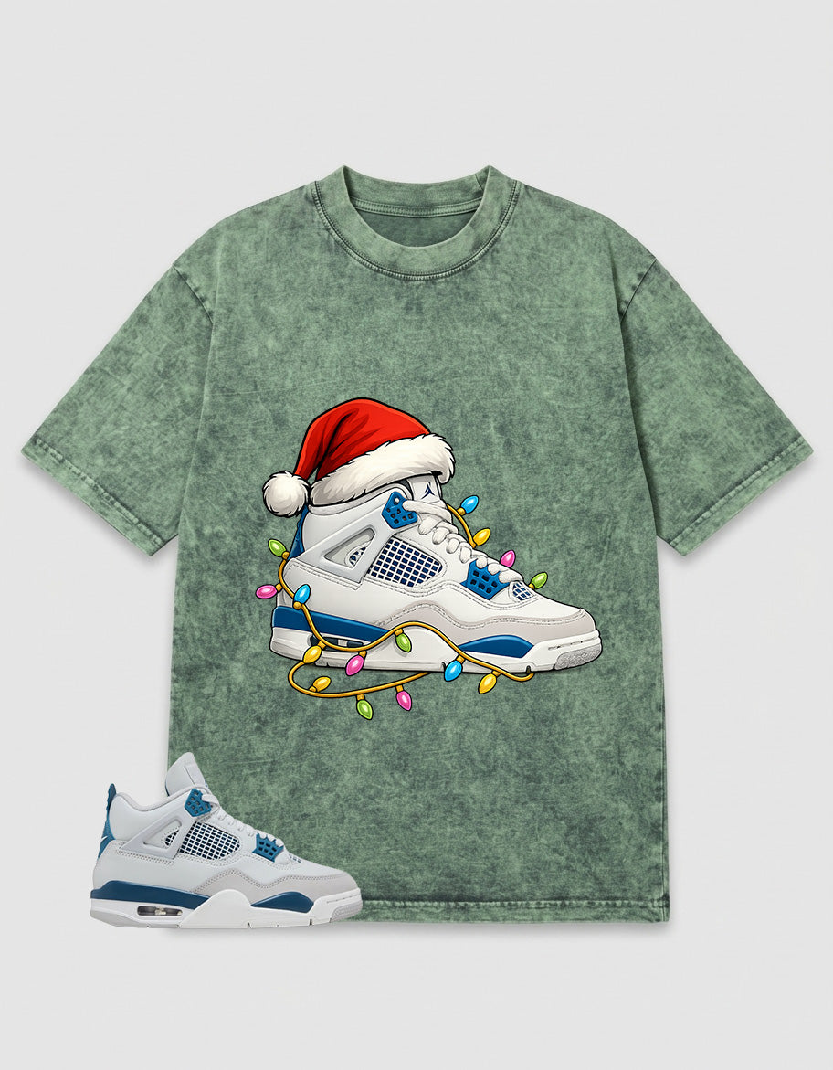 Military Blue 4s Zadago Washed T-shirt Kickmas Graphic
