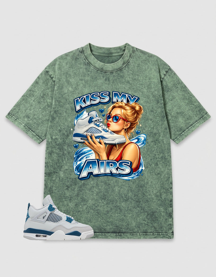 Military Blue 4s Zadago Washed T-shirt Kiss My Airs Graphic
