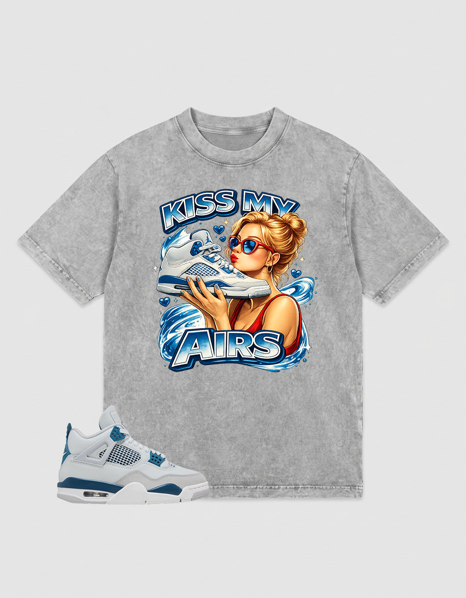 Military Blue 4s Zadago Washed T-shirt Kiss My Airs Graphic