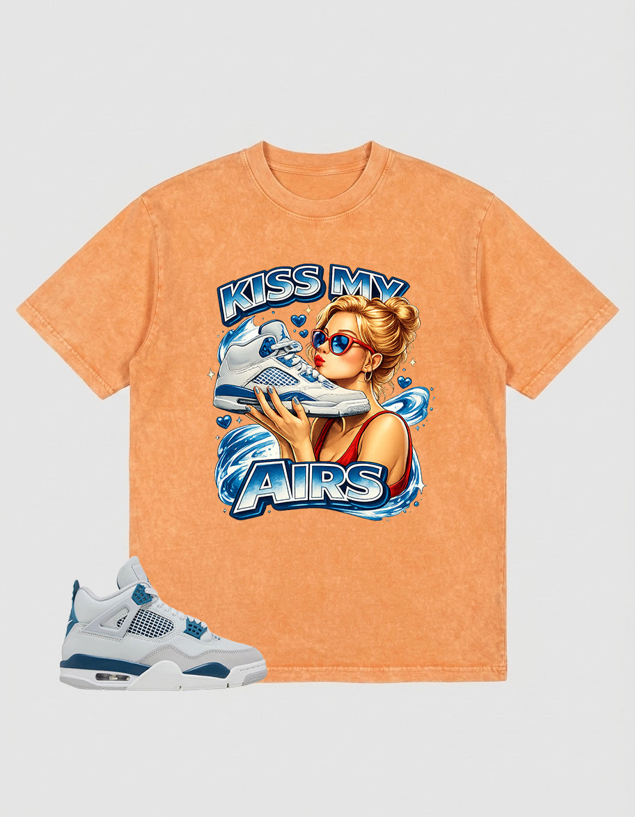 Military Blue 4s Zadago Washed T-shirt Kiss My Airs Graphic