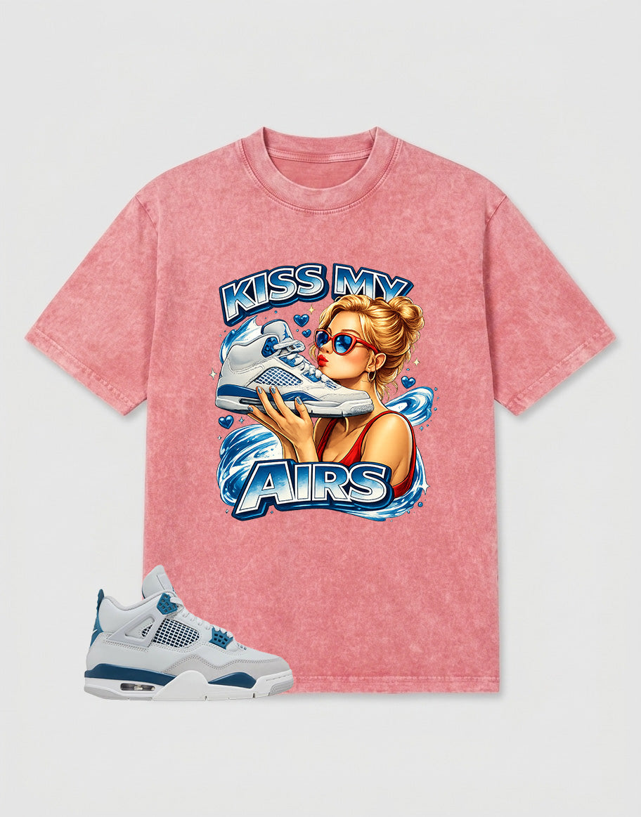 Military Blue 4s Zadago Washed T-shirt Kiss My Airs Graphic