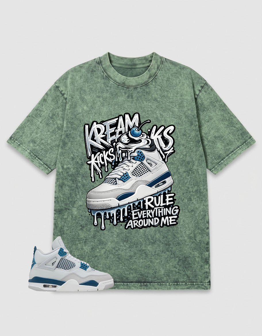 Military Blue 4s Zadago Washed T-shirt Kream Kicks Graphic