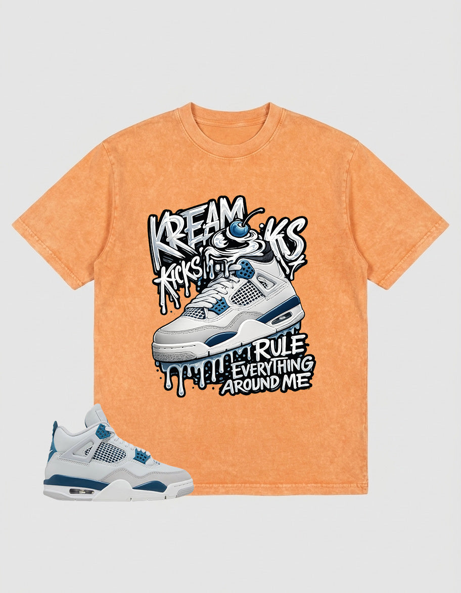 Military Blue 4s Zadago Washed T-shirt Kream Kicks Graphic