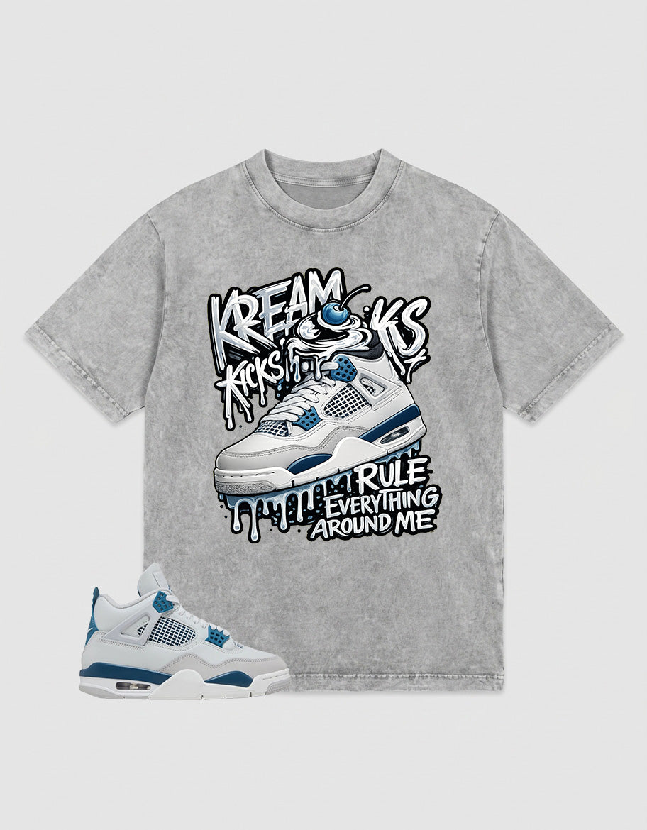 Military Blue 4s Zadago Washed T-shirt Kream Kicks Graphic