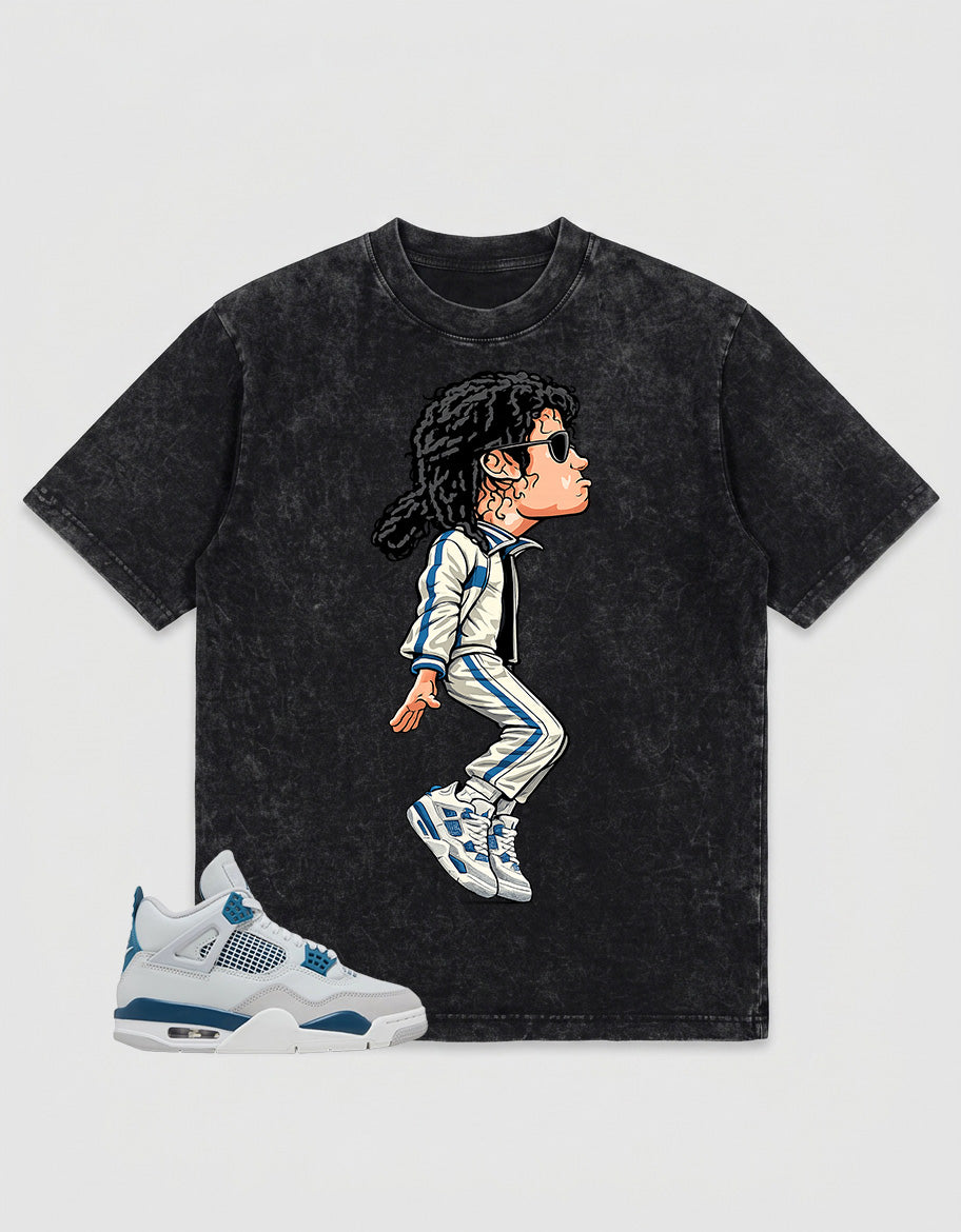 Military Blue 4s Zadago Washed T-shirt M. Jackson Tiptoe Graphic