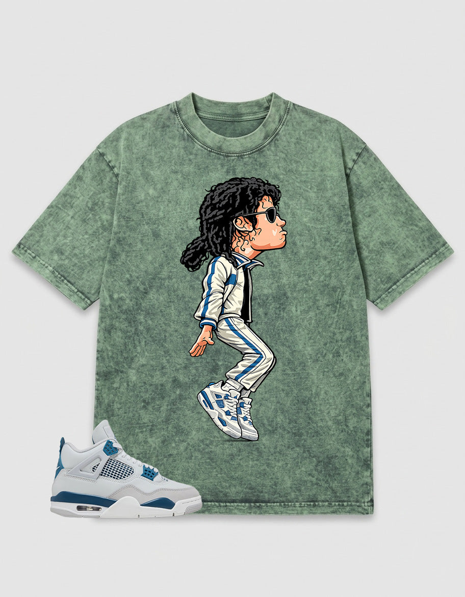 Military Blue 4s Zadago Washed T-shirt M. Jackson Tiptoe Graphic
