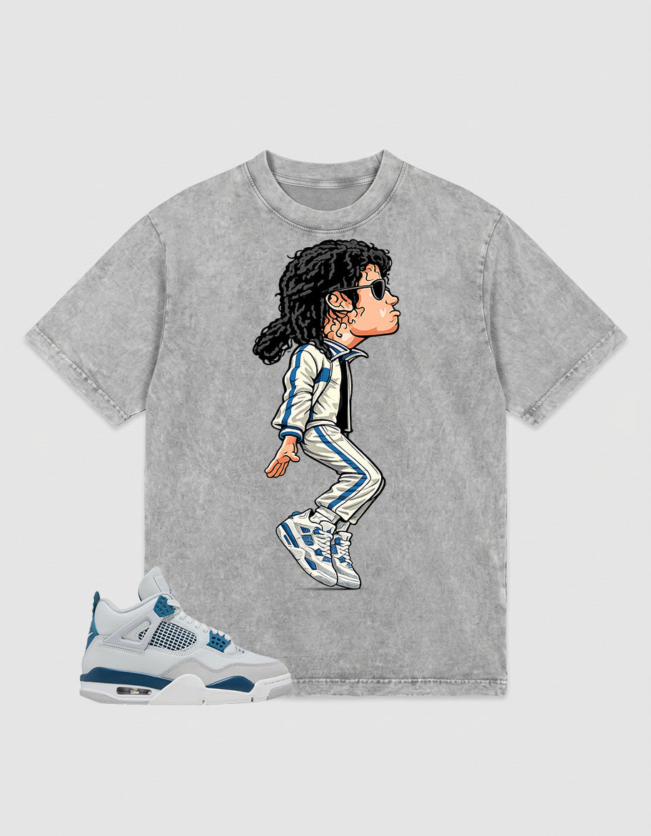 Military Blue 4s Zadago Washed T-shirt M. Jackson Tiptoe Graphic
