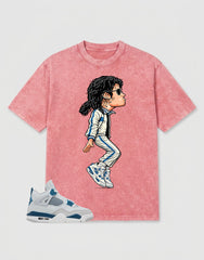 Military Blue 4s Zadago Washed T-shirt M. Jackson Tiptoe Graphic