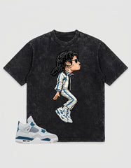 Military Blue 4s Zadago Washed T-shirt M. Jackson Tiptoe Graphic
