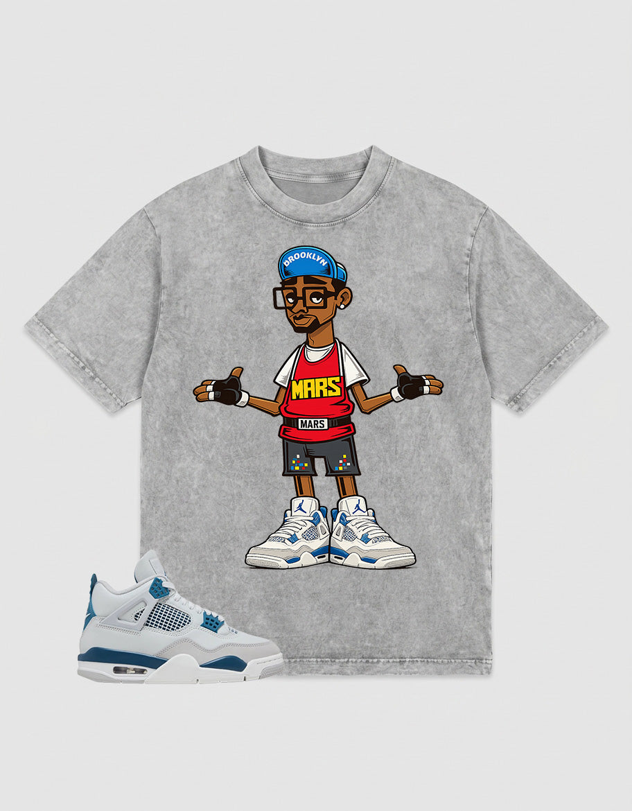 Military Blue 4s Zadago Washed T-shirt Mars 23 Graphic