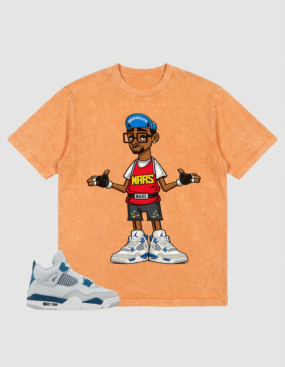 Military Blue 4s Zadago Washed T-shirt Mars 23 Graphic