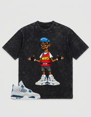 Military Blue 4s Zadago Washed T-shirt Mars 23 Graphic