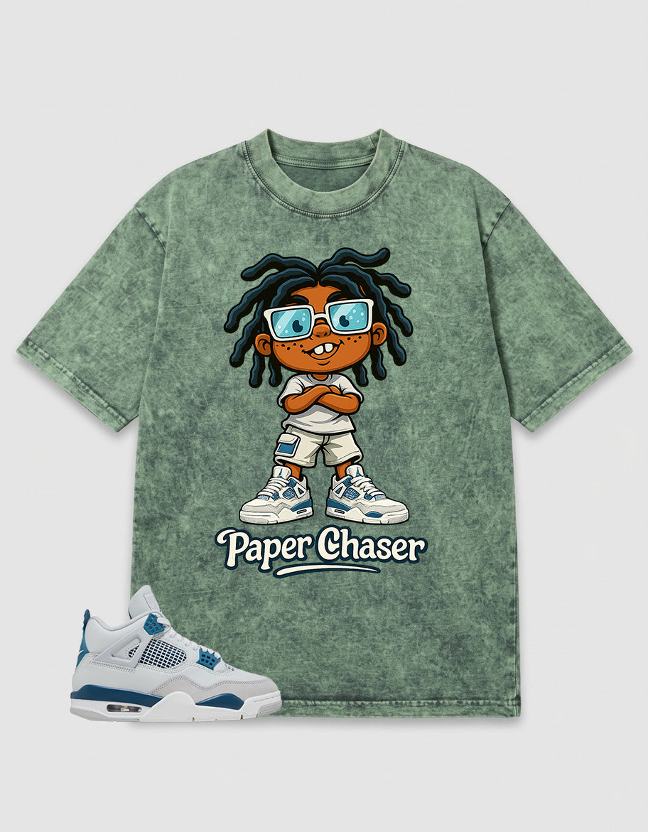 Military Blue 4s Zadago Washed T-shirt Paper Chaser Graphic
