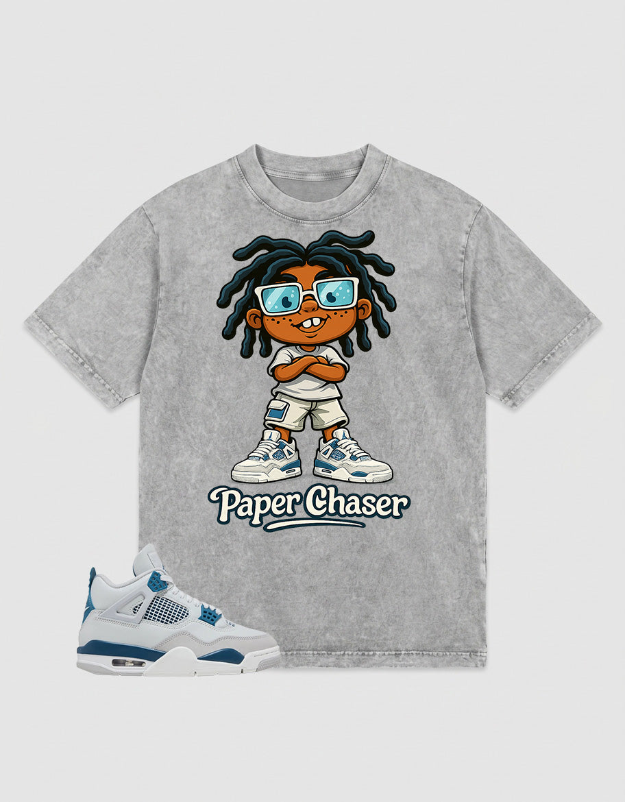 Military Blue 4s Zadago Washed T-shirt Paper Chaser Graphic