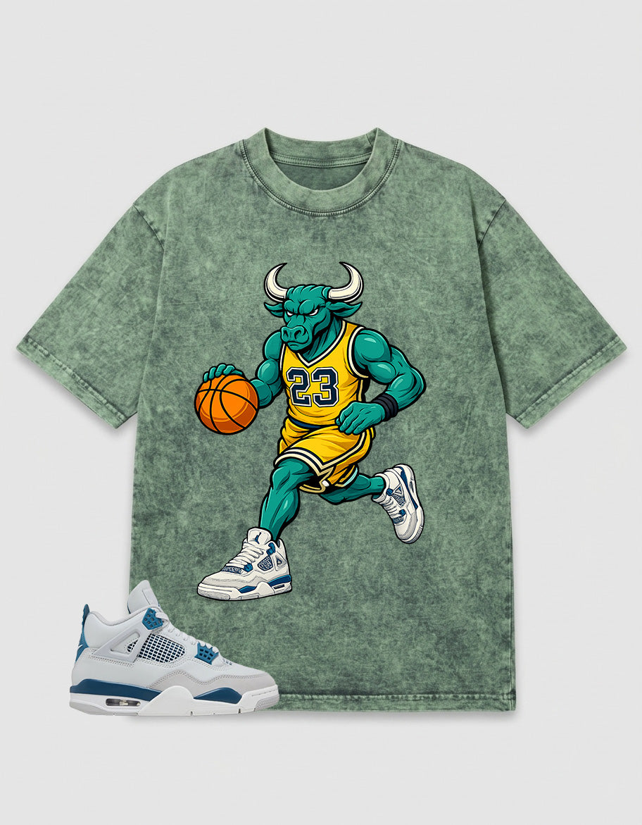 Military Blue 4s Zadago Washed T-shirt Raging Bull Graphic