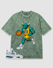 Military Blue 4s Zadago Washed T-shirt Raging Bull Graphic
