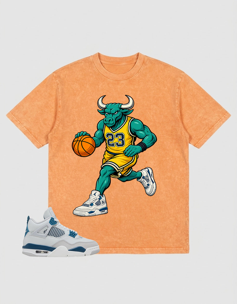 Military Blue 4s Zadago Washed T-shirt Raging Bull Graphic