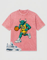 Military Blue 4s Zadago Washed T-shirt Raging Bull Graphic