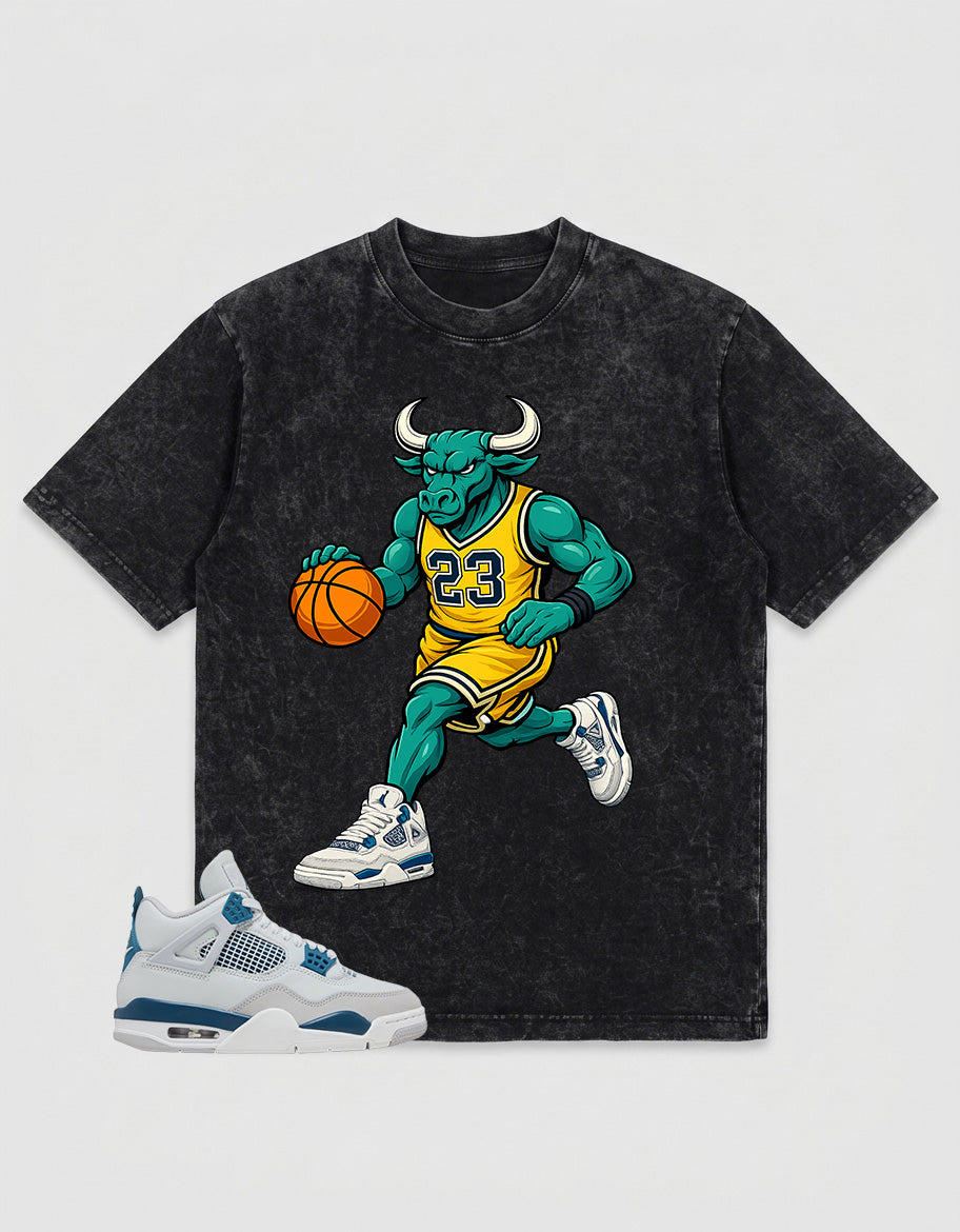 Military Blue 4s Zadago Washed T-shirt Raging Bull Graphic