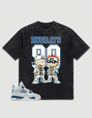 Military Blue 4s Zadago Washed T-shirt Rugrats 90 Graphic