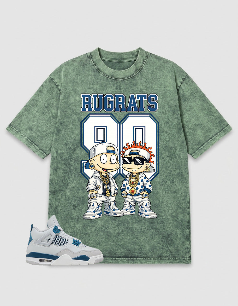 Military Blue 4s Zadago Washed T-shirt Rugrats 90 Graphic